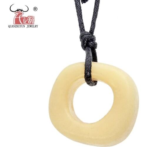 1PC Classic Handmade Retro Tibetan Natural color Yak Bone circle Pendant With Irregular Shape Choker Necklace Unisex