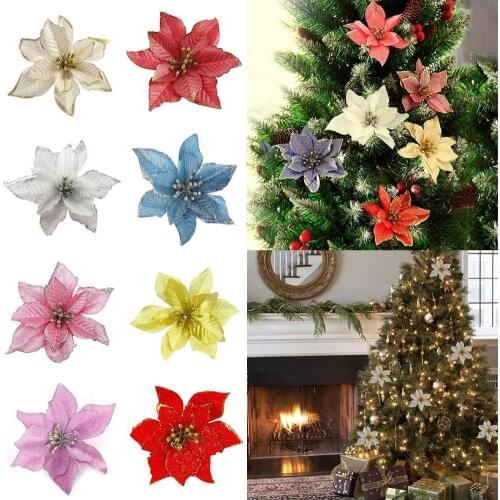 New 10pcs Artificial Christmas Flower 13cm Large Christmas Tree Decoration Flower Christmas Accessories Hot Sale