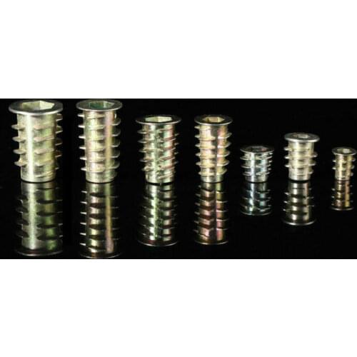 10Pcs M4 M5 M6 M8 M10 carbon steel Thread For Wood Insert Nut Flanged Hex Drive Head Furniture Nuts