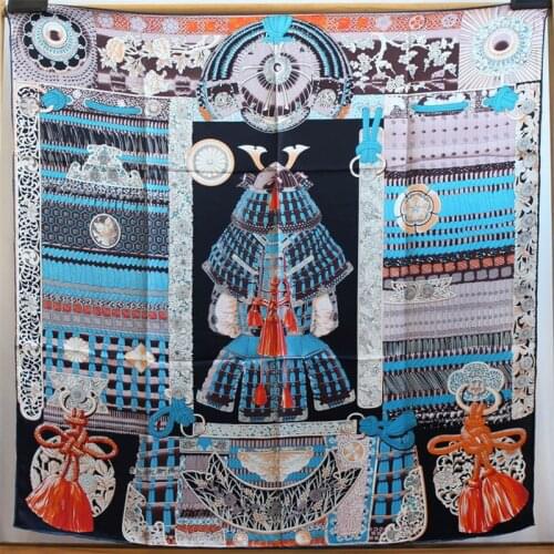 100% Real Silk Scarf Women Palace Tassel Print Square Scarves Wraps Manual Hand Rolled Silk Foulards Femme Bandana Hijabs110CM