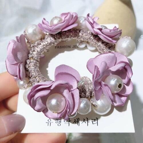 11 Color Women Girls Crocheted Simulated-pearl Flower Elastic Hair Band Sweet Braided Hair Tie Ponytail Holder Nice Rubber Band