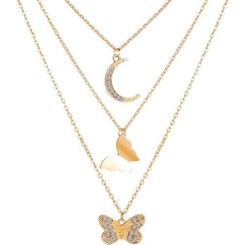 2020 Multilayer Animal Butterfly Necklace For Women Rhinestone Moon Necklaces Stainless Steel Clavicle Necklace Jewelry Gift