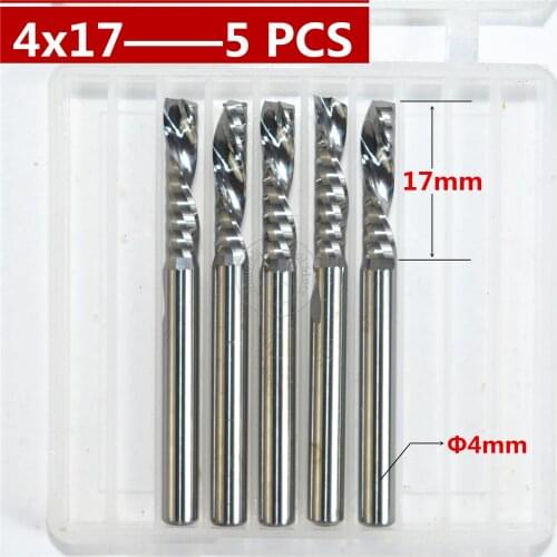 4mm*17mm,5pcs,1 edge left spiral carbide End Mill,woodworking insert down cut router bit,Tungsten milling cutter,MDF,PVC,Acrylic