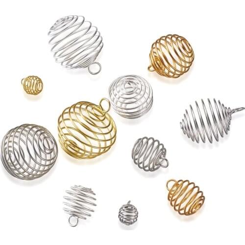 60pcs Iron Spiral Bead Cages Pendants 3 Colors Stone Holder Necklace Cage Pendants for Jewelry Making and Crafting