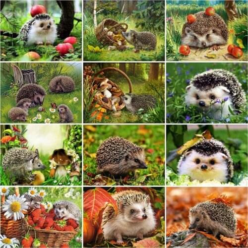 HUACAN Diamond Painting Animal Hedgehog Cross Stitch Diamond Embroidery Forest Mosaic Childrens Room Decor