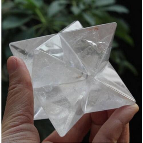 WBY---410+++Rainbow Rock Natural QUARTZ CRYSTAL Large Merkaba Star Carved Healing