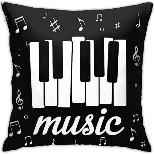 Music Piano Key Black Square Throw Pillow Covers Sofa Decorative Cushion Cases for Home, Soft Square Pillowcase for home decor