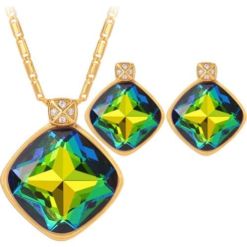 Collare Big Crystal Jewelry Sets For Women Gift Trendy New Gold Color Colorful Stone Necklace Earrings Set Wholesale S124