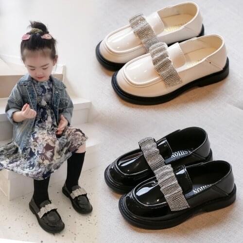 Childrens Shiny Leather Shoes 2021 Autumn New Girl One-step Single Shoe Rhinestone Princess Shoes Fashion Back To School Shoes