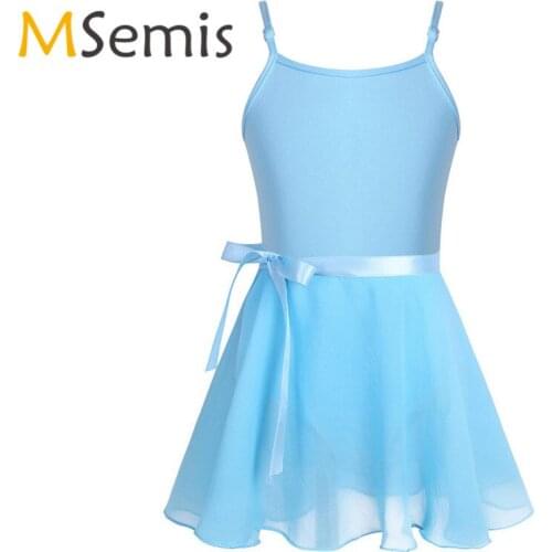 Kids Girls Ballet Dress Gymnastics Leotard for Girls Cotton Adjustable Spaghetti Straps Ballet Dance with Tied Skirt Outfit Set