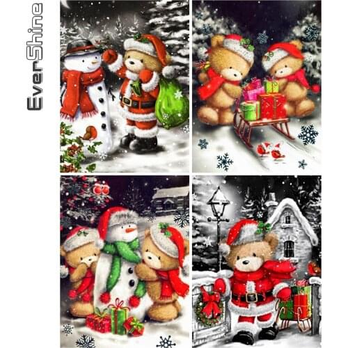 Evershine Diamond Painting Cartoon Full Square Round Diamond Embroidery Bear Cross Stitch Snowman DIY Christmas Home Decoration