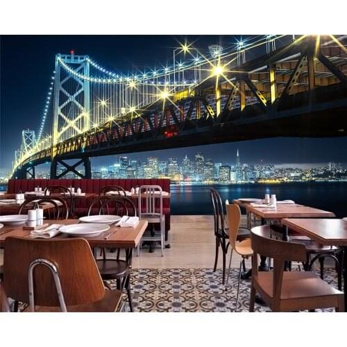 Customized 3d фотообои bustling city urban street seascape night view background scenery living room bedroom mural papier peint