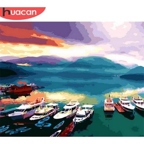 HUACAN Painting By Number Boat Drawing On Canvas HandPainted Painting Art Gift DIY Pictures By Number Sky Kits Home Decor
