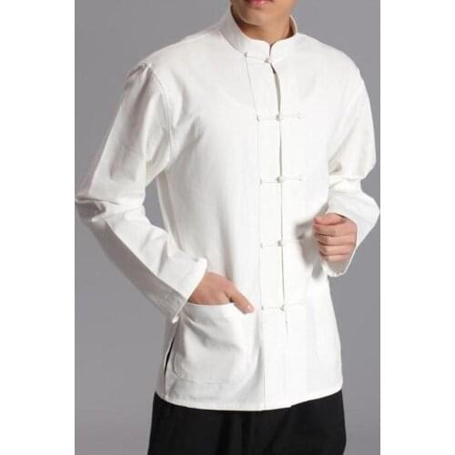 Promotion pure cotton Chinese traditional suit outfit male Mens long sleeve shirts kungfu taichi white comfortable