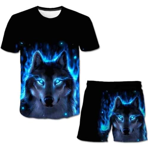 3D print Glow Wolf Men/Women Shorts + T shirt Suit Sets Animal Casual Short Pants Beach kids board shorts New Summer swimwear