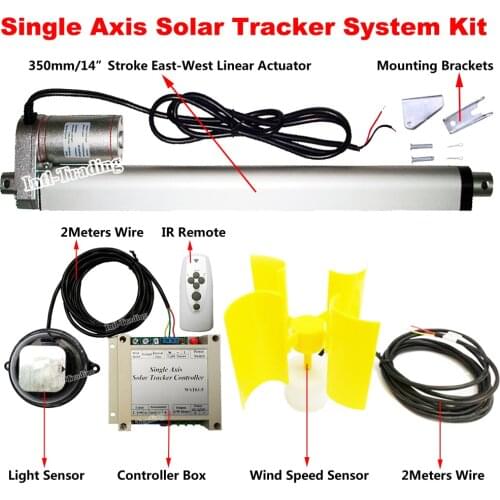 1KW Single Axis Solar Tracker Kit W/ 14" Linear Actuator 12V DC Motor Wind Speed Sensor Electronic Controller Set for Home Power