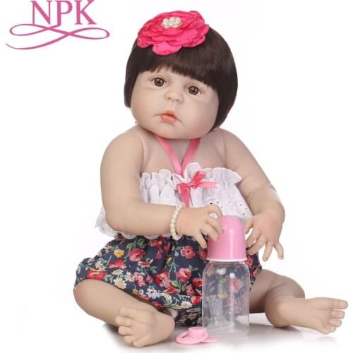 NPK 57cm lovely full silicone sumilation reality newborn baby girl with crown headdress silicone reborn baby dolls