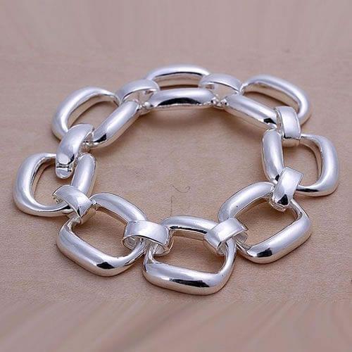 Charm Bracelets Link Chain Silver Plated Bracelet Fashion Jewelry Square Bracelet For Women Men Unisex Jewelry Hand Chain