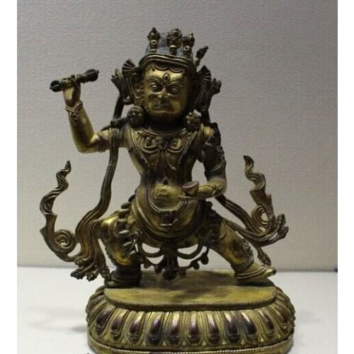 Wholesale factory 9"Old Tibet Buddhist Pure Bronze 24K Gold Stand Vajrapani Mahakala Buddha Statue AE1024 AB1025