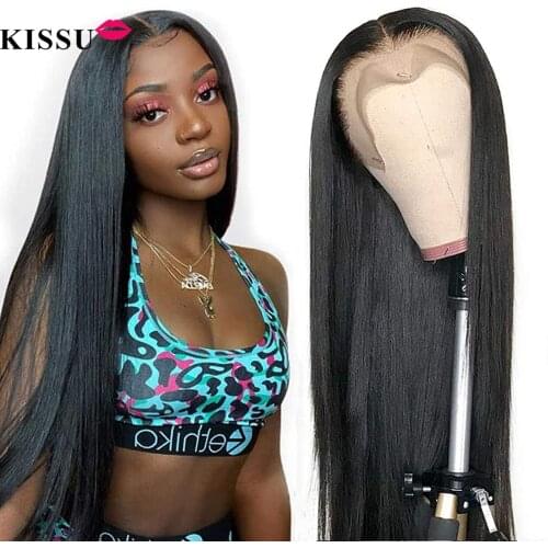KISSU Long Human Hair wig 30 32 34 36 Inch Bone Straight Lace Closure Wig 4x4 Lace Wig Brazilian Lace Human Hair Wigs For Women