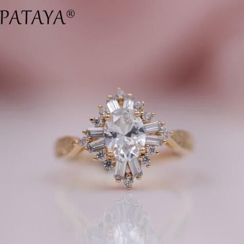 PATAYA New Arrivals 585 Rose Gold Oval Purple White Natural Zirconia Rhombus Rings Women Luxury Wedding Banquet Party Jewelry