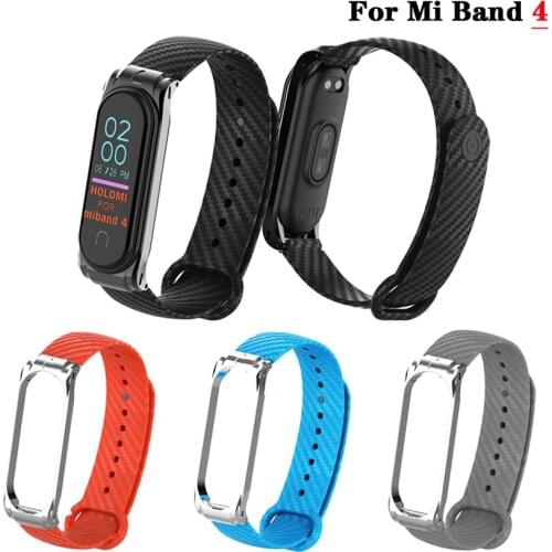 Silicone Strap for Xiaomi Mi Band 3 4 Carbon Fiber Metal Case Watch Band Bracelet for Xiaomi Mi Band 3 4 Wrist band Accessories