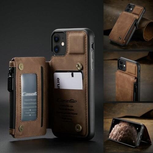 CaseMe Retro Back Case For iPhone 12 11 Pro Xs Max Card Slots Wallet Phone Case For iPhone 7 8 Plus 12 11 Pro Stand Back Cover