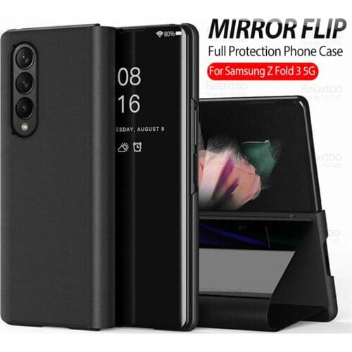 Luxury Smart Mirror Flip Magnetic Case For Samsung Galaxy Z Fold3 5G Z Fold Folder 3 ZFold3 Stand Phone Protect Cover Book Coque