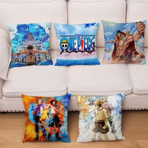 Super Soft Short Plush Cushion Cover One Piece Cartoon Luffy Ace 45*45cm Pillow Covers Pillows Cases Sofa Home Decor Pillowcase