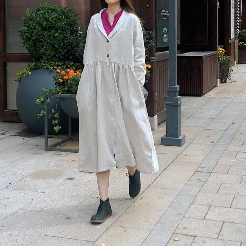 Women Loose Linen Long Coat Trench Coat Outwear Ladies Vintage Flax Coat Female Topcoat Spring Autumn