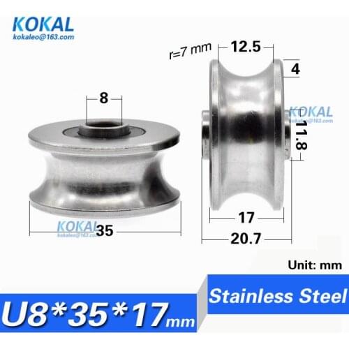 [U0835-17] 5pcs/Lot stainless steel bearings, U grooves V round bottom 3.5cm pulley, 7mm guide wheel, wire rope lifting wheel