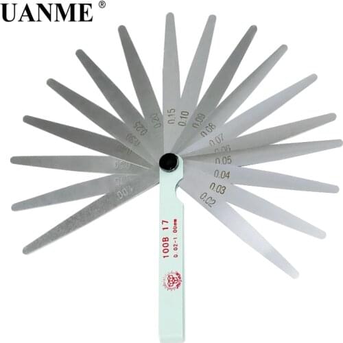 UANME 100mm 17 Blade Metric Feeler Gauge 0.02-1.00mm Carbon Steel Gap Filler Thickness Measurement Tool 100