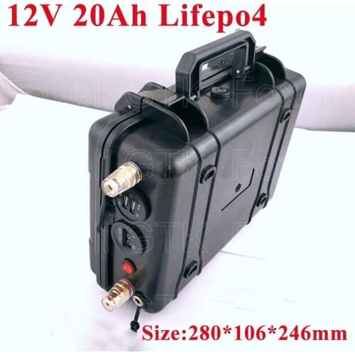 High quality 12V 20Ah LiFepo4 lithium battery pack with BMS for integrated light solar fishing boat storage golf cart+3A charger
