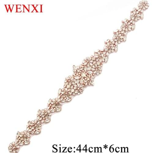 WENXI 10PCS Handmade Rhinestones Appliques Accessory For Wedding Dress Belt Clear Rose Gold Crystal DIY Bride Gown Sash WX911