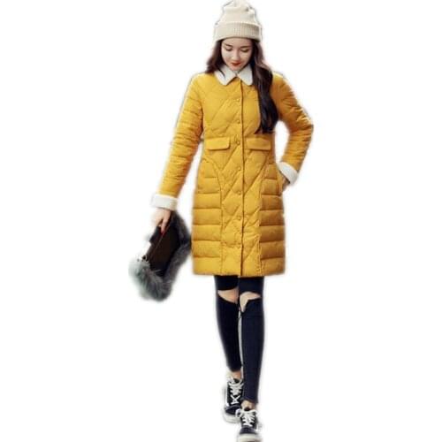 Long Sleeve Fashion 2019 Autumn Winter Women Jackets Turn-Down Collar Down Cotton Jacket Light&Thin Slim Padded Winter CoatsQ586