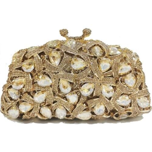 Bee In Fly Novelty Big Gemstone Women Gold color Evening Clutch Bags Wedding Cocktail Crystal Clutch Evening Bag Womens Bag