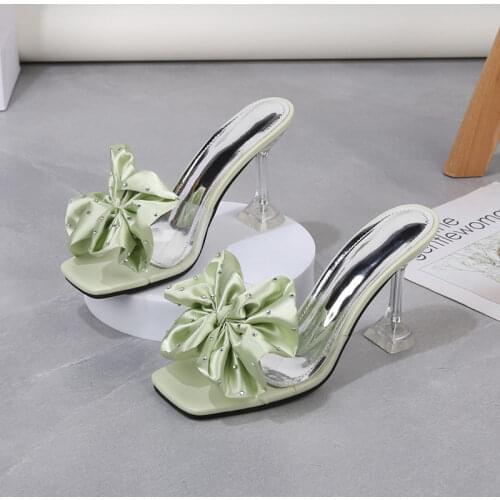 Womens Sandals Summer Wear 2021 New Korean Version of The Fairy Style Bow Half-drag High-heeled Stiletto Sandals Women