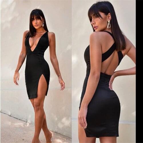 Celebrity Bandage Dress Sexy V Neck Split Mini Woman Bandage Dress Vintage Vestios Sexy Backless Woman Party Dress Vintage