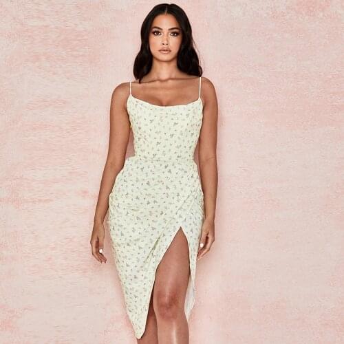 2021 High Quality White Spaghetti Winter Dress Celebrity Evening Party Club Split Vestidos Midi Slash Neck Print Dress