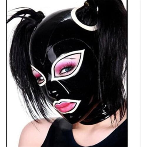 100% Latex Hood Mask Rubber Women Mask no Hair with Zip on Back for Party