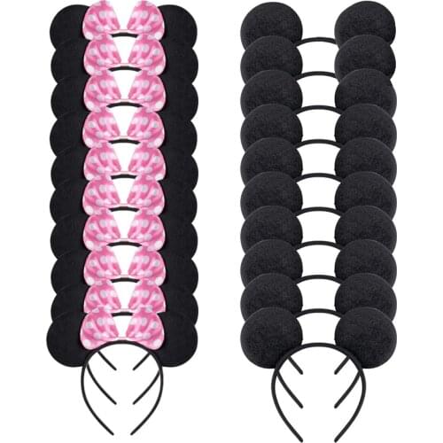 Minnie Mouse Ears Solid Black Pink Bow Headband Set Costume Deluxe Fabric Mickey Mouse Ears Headband for Party Favor Gifts
