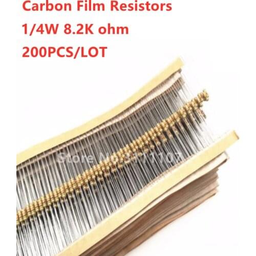 200PCS/LOT 8.2K Ohm 1/4W Carbon Film Resistors 5% Error 8K2 Ohm Color Ring Resistance 8.2K R