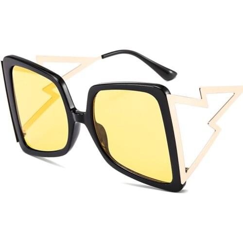 2021 Fashion Oversized Big Cat Eye Sunglasses Women Metal Hollow Lightning Shape Eyewear Men Gradient Sun Glasses Shades UV400