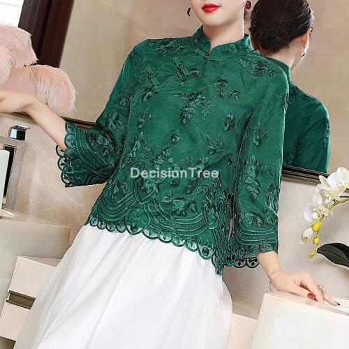2021 chinese style clothing women lace floral embroidery tang suit qipao tops vintage blouse asian clothes ladies chinese tops