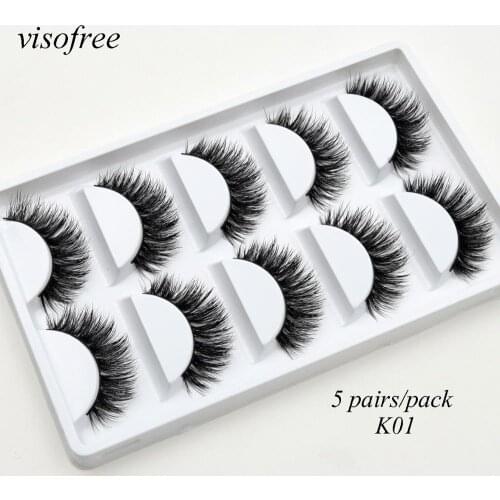 5 Pairs/Pack Mink Eyelashes Hand Made False Eyelashes Thick Messy False Lashes Maquiagem Fur Friendly Styles for Makeup K01