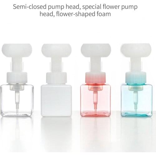 50% Hot Sale 250ml Refillable Bottles Square Soap Bottle Spiral Mouth Flower Pump Thick Plastic Clear Bottle Shower Bottles