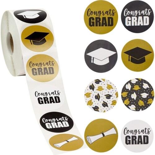 500Pcs Round Graduation Stickers Seal Labels Gift Packaging Stickers Caps Diploma Labels Student Party Gift Decorations Labels