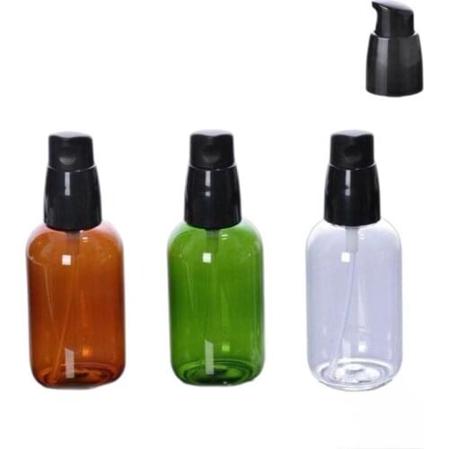 80ml brown/green/clear plastic PET bottle press pump for lotion/emulsion/serum/foundation/refillable skin care cosmetic packing
