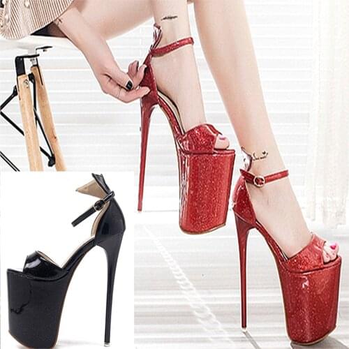 Super High Heel Sex Shoes Leather Occupation Fine Heel One Word Buckle With Show Toe Sandals Pseudo Niang Fish Mouth Shoes