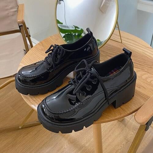 Lucyever Fashion Thick Heels Ankle Boots Women Autumn Round Toe Lace-up Platform Boots Woman British Style Black Booties Mujer